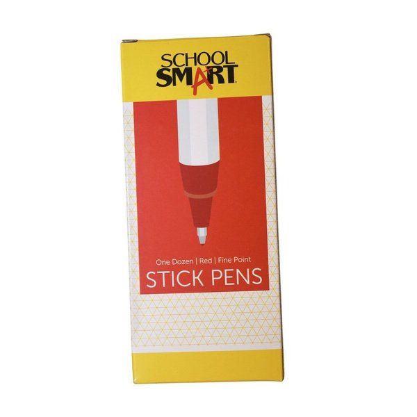 School Smart Round Stick Pen, Fine Tip, Red, Pack of 12 PK AA949M-12RED-F